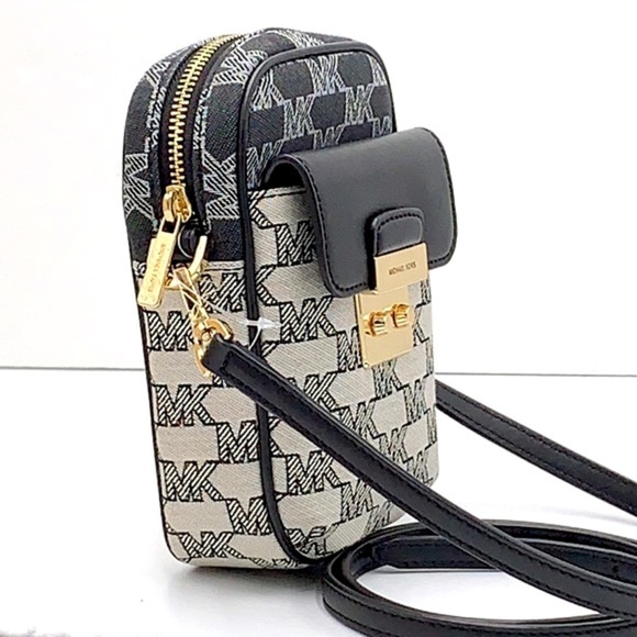 Michael Kors Sloan Editor Small Phone Logo Jacquard Crossbody Black Multi - Picture 2 of 16